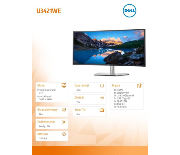 Dell 34.1'' U3421WE 210-AXQL Czarny - 1468358 - zdjęcie 11